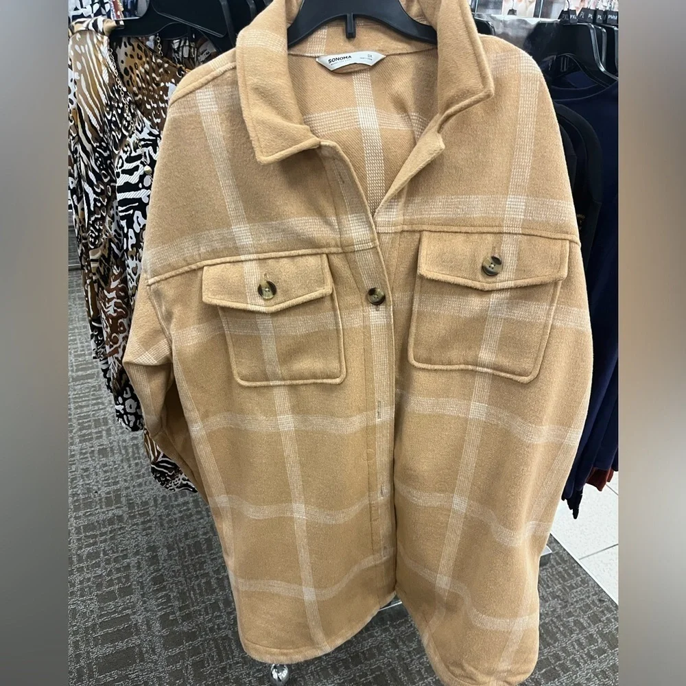 Sonoma Shacket, New! Tan and white, size 0X - Picture 10 of 16